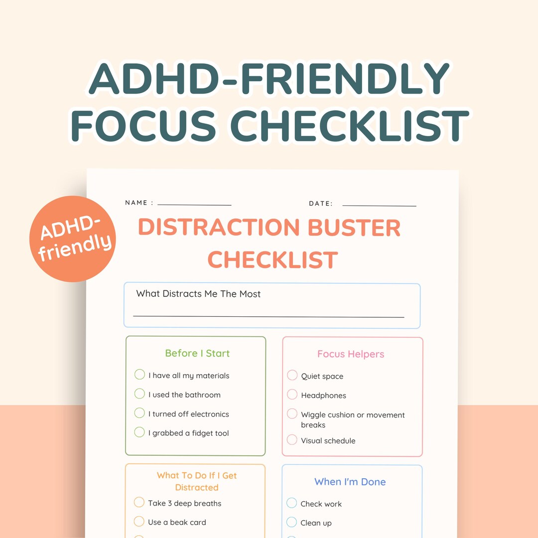 ADHD Focus and Distraction Buster Checklist for Kids โ Printable Daily ...