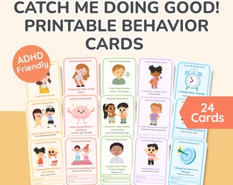 Catch Me Doing Good Cards–ADHD Printable Behavior Tracker, Positive Reinforcement Tool for Kids, SEL, Executive Functioning PDF,Kids Therapy