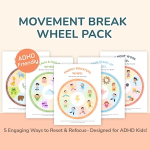 Printable Movement Break Wheel – ADHD Kids Focus Tool, Sensory Regulation Chart, Therapy and Classroom PDF for Fidget Breaks & Calm Bodies