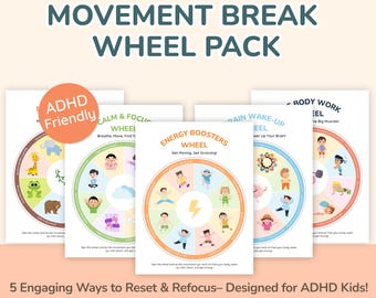 Printable Movement Break Wheel – ADHD Kids Focus Tool, Sensory Regulation Chart, Therapy and Classroom PDF for Fidget Breaks & Calm Bodies