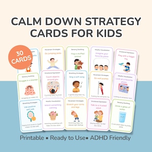 Calm Down Cards for Kids–Printable Coping Strategies for ADHD, Emotional Regulation,SEL, Calm Corner, Behavior Management Tool,Coping Skills
