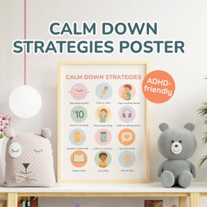 Calm Down Strategies Poster for Kids – Emotional Regulation Chart for ADHD, Neurodivergent, and Executive Function Support, Therapy Tool