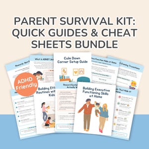 Parent Cheat Sheet Bundle – ADHD Tools, Emotional Support, Executive Functioning, Printable Routine & Behavior Guides, Parent Survival Kit