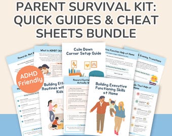 Parent Cheat Sheet Bundle – ADHD Tools, Emotional Support, Executive Functioning, Printable Routine & Behavior Guides, Parent Survival Kit