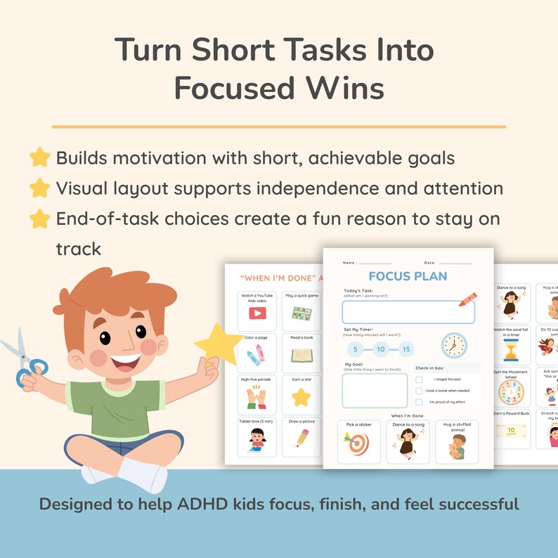 ADHD Focus Plan Chart for Kids – Visual Cue Sheet, Executive Function ...
