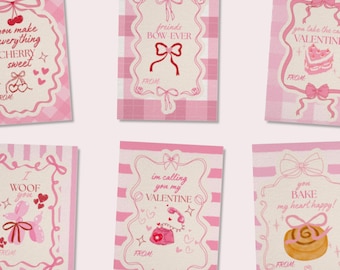 Tarjetas de San Valentín para niños en el aula / Lindas tarjetas rosas de San Valentín / Tarjetas de San Valentín imprimibles / Descarga instantánea en PDF