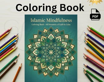 Islamic Coloring Book for Adults Quranic Coloring Pages PDF Arabic Calligraphy Mindfulness Art Therapy Printable Muslim Coloring Book