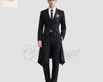 Mens Black Tailcoat Suit, Wedding Groom Tuxedo, Tailcoat Formal Suit, Victorian Morning Suit, Slim Fit Prom, Evening Wear, Custom Made Suit