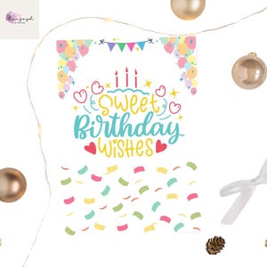 Carte d'anniversaire confettis colorés - conception de ballons imprimables - voeux numérique amusant 5 x 7 pour tous les âges - téléchargement immédiat