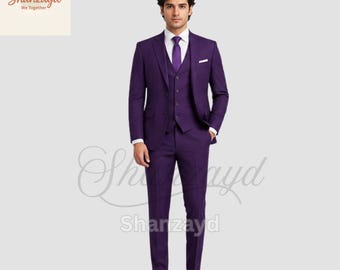 Purple 3 Piece Suit for Men, Mens Wedding Suit, Slim Fit Purple Suit, Groom Tuxedo Set, Formal Prom Suit, Business Suit, Custom Suit