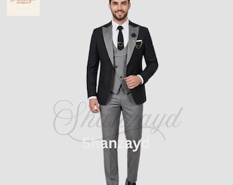 Traje de esmoquin negro para hombre, traje de boda, traje de novio, traje gris de 3 piezas, esmoquin para hombre para graduación, traje de padrinos de boda, traje formal para hombre, chaqueta de cena