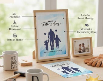 Father’s Day Silhouette Card • Printable 5x7 Digital Download • Kids to Dad Card • Watercolor Father & Children • Heartfelt DIY Card for Dad