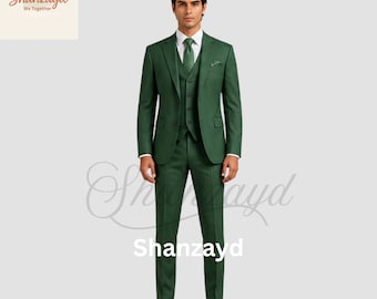 Traje de hombre verde oscuro de 3 piezas, traje de boda verde esmeralda para hombre, traje formal ajustado, traje de novio, traje de graduación, conjunto de atuendo para padrinos de boda.