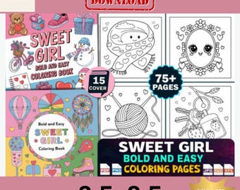 女の子の塗り絵ページ 印刷可能 KDP インテリア キッズ塗り絵ブック PDF かわいい女の子の塗り絵ページ 商用利用可 即時ダウンロード