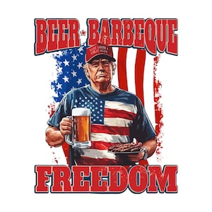 Beer Barbeque Freedom PNG | 4th of July Patriotic Sublimation | American Flag Summer Shirt PNG | 300dpi Digital Download Design
