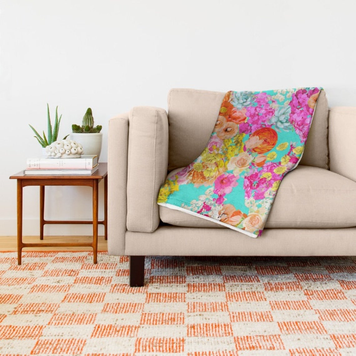 Cozy throws with our colorful turquoise and hot pink floral Etsy