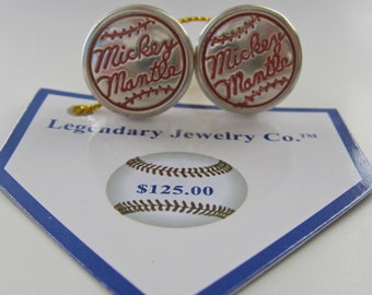 Mickey Mantle Blue Jeans Button Cufflinks in Surgical Steel Great Men's gift Legendary Man® USA Built Yankees present for him.