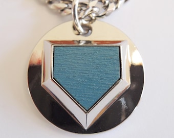 Baseball necklace from old Yankee Stadium seat steel Cuban chain