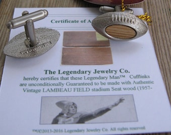 Mens Green Bay Packers football cufflinks hand crafted from stadium seat