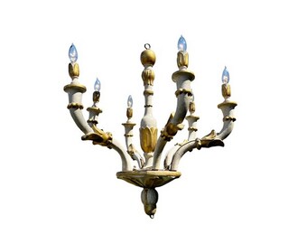 Antique Italian Rococo Giltwood Chandelier, c. 1780s, 6-Light, Electrified