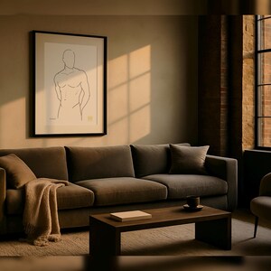 Restraint – Minimalist Male Line Art Print | Intimate Figurative Drawing | Large Scale Digital Download | Modern Wall Art Poster