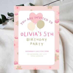 Flower Invitation Digital | Flower theme party invite | Editable girl birthday template | Instant download | printable invite