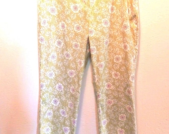 Sigrid Olsen Floral Straight Leg Pants Size 12 Sage Green Cottagecore Cotton Blend