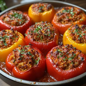 Stuffed Bell Peppers Recipe: Spiced Beef & Rice (Digital Download PDF)