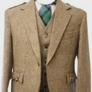 Schottische Herren Khaki Argyle Argyll Kilt Jacke & Weste 100% Tweed Wolle Hochzeit Kilt Jacke