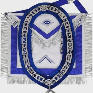 Masonic Worshipful Master 100% Lambskin Apron Blue With Chain Collar Free Jewel, Standard