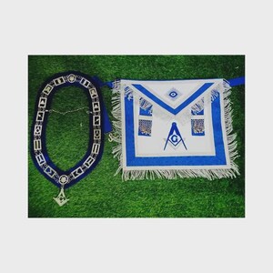 Neue Masonic Regalia Master Mason Schürze Blau mit Kettenkragen