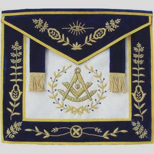 Masonic Blue Lodge Past Master Bullion Hand Embroidered Apron, big