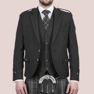 Argyle Tweed Kilt Jacke mit Weste Schottische Hochzeit Jacke Argyll mit Weste Anthrazit Farbe