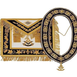 Masonic Past Master Apron, Navy Blue, with Chain Collar