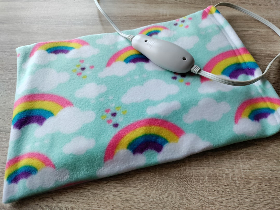 FLEECE Heating Pad Cover With Velcro Closure 12 X 17 Inches, rainbows