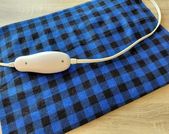 Blue and Black Plaid Flannel Heating Pad Cover