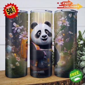 Panda Bear Tumbler for Kids Back to School Cup with Cute Panda Backpack Personalized Student Gift Custom Drinkware for Children