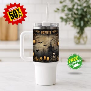 Personalized Halloween Tumbler, Spooky Tumbler, Custom Name Tumbler, Skeleton Bat Tumbler, Halloween Gift, Autumn Tumbler, Drinkware