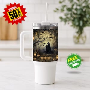 Personalized Witch Tumbler, Spooky Bats Tumbler, Halloween Tumbler, Custom Name Tumbler, Magic Tumbler, Fall Season Tumbler, Gift Tumbler