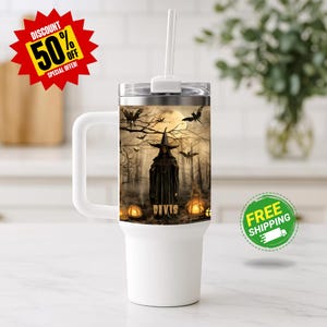 Witch Tumbler, Halloween Tumbler, Spooky Tumbler, Bats Tumbler, Moon Tumbler, Autumn Tumbler, Gift For Halloween, Personalized Tumbler