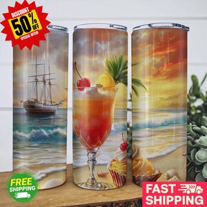 Beach Tumbler, Tropical Drink Tumbler, Sailboat Tumbler, Sunset Tumbler, Summer Tumbler, Beach Vacation Tumbler, Gift for Vacationer
