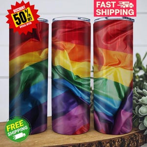 Rainbow Pride Tumbler, LGBTQ Tumbler, Colorful Tumbler, Gift for Friend, Pride Month Gift, Rainbow Flag Tumbler, Support LGBTQ, Gift for Her