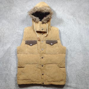 Vintage Sugar Cane Corduroy Goose Down Vest: Fur Hoodie, Toyo Enterprise