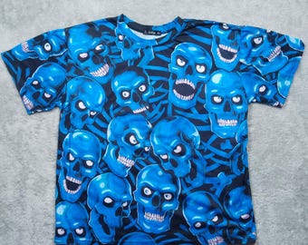 鮨*m様 USA製©︎1992 Liquid Blue スカル総柄Tシャツ XL Vtg 1992 Liquid Blue Skull All Over Print T-shirt Black L 90s AOP