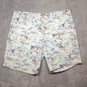 Vintage Chaps Bermuda Shorts W33: Green Swordfish Graphic, Made in USA