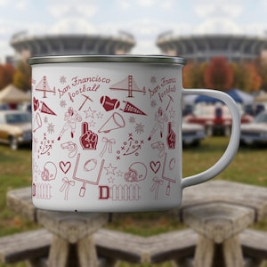 サンフランシスコ・フォーティナイナーズ エナメルマグカップ 355ml | NFLフットボールファンへのギフト | 男性への誕生日プレゼント | キャンプマグ | サンフランシスコスポーツドリンクウェア