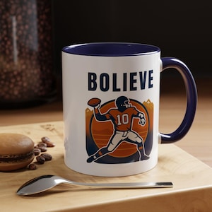 Bo Nix Mug - &quot;BO-LIEVE&quot; Denver Broncos Coffee Cup - Retro Colorado Football Fan Mug