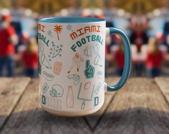 Miami Dolphins Coffee Mug | NFL Football Fan Gift | Birthday Gift for Him | Ceramic Mug | Miami Sports Drinkware