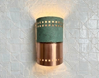 Handmade Copper Wall Sconce, Green Patina Moroccan Light, Rustic Industrial Wall Lamp, Artisan Lighting