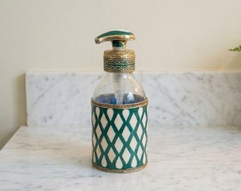Moroccan Green Resin and Brass Soap Dispenser  Artisan Home Decor